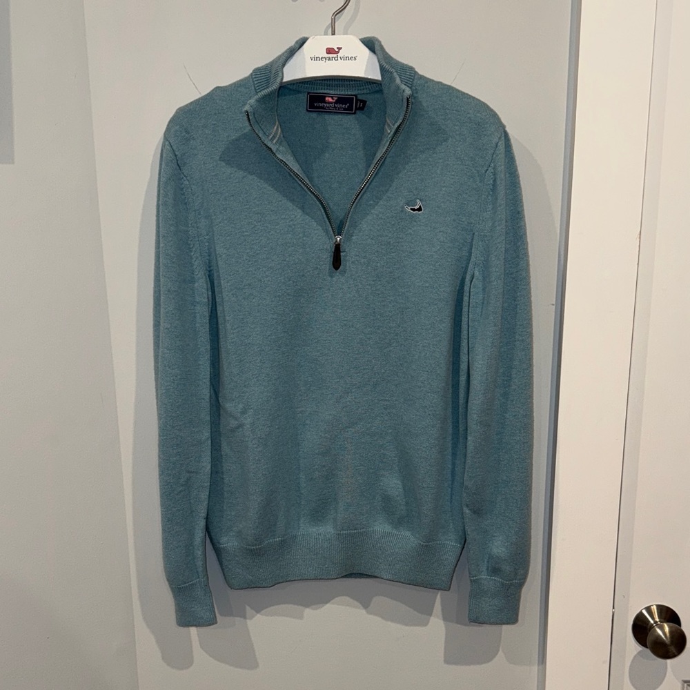 Vineyard Vines Nantucket Men's Teal Quarter Zip Sweater